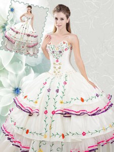 Amazing White Sweetheart Lace Up Embroidery and Ruffled Layers Quinceanera Gowns Sleeveless