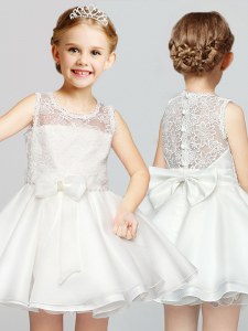 Scoop Sleeveless Lace and Bowknot Clasp Handle Flower Girl Dresses for Less