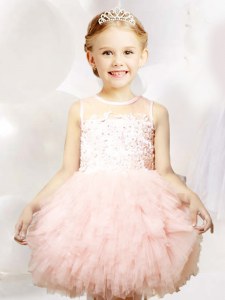 Exceptional Scoop Baby Pink Ball Gowns Appliques and Ruffles Flower Girl Dresses Zipper Tulle Sleeveless Mini Length