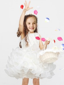 Scoop Sleeveless Flower Girl Dress Mini Length Lace and Ruffles White Organza
