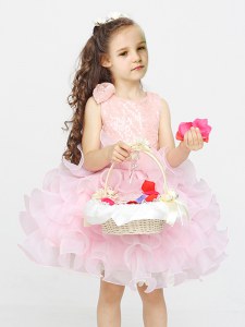 Cheap Pink Scoop Neckline Lace and Ruffles Flower Girl Dress Sleeveless Zipper