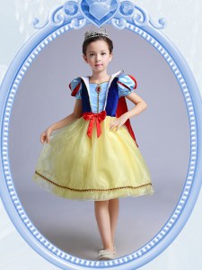 Edgy Square Short Sleeves Zipper Knee Length Bowknot Toddler Flower Girl Dress