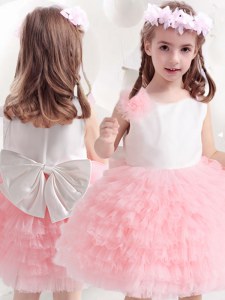 Exceptional Scoop Sleeveless Tulle Flower Girl Dresses for Less Ruffled Layers and Bowknot and Hand Made Flower Side Zipper