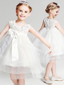 Cheap White Scoop Zipper Appliques and Bowknot Flower Girl Dresses for Less Sleeveless