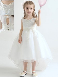 Adorable Scoop High Low A-line Sleeveless White Flower Girl Dresses for Less Lace Up