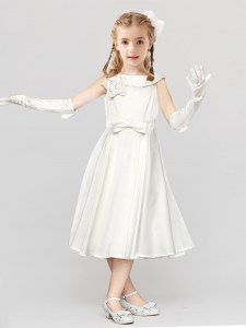 Dynamic Scoop Sleeveless Bowknot and Hand Made Flower Clasp Handle Toddler Flower Girl Dress