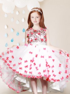 Best Selling Scoop Lace and Appliques Flower Girl Dresses for Less White And Red Zipper Sleeveless High Low