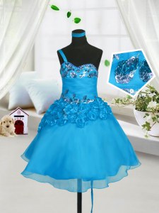 Knee Length Baby Blue Casual Dresses Sweetheart Sleeveless Lace Up