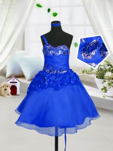 Pretty Knee Length Blue Girls Pageant Dresses Sweetheart Sleeveless Lace Up