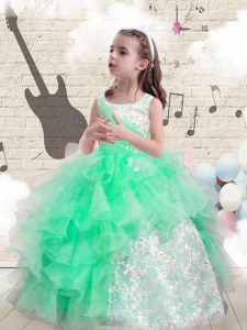 Scoop Sleeveless Lace Up Floor Length Beading and Ruffles Kids Pageant Dress