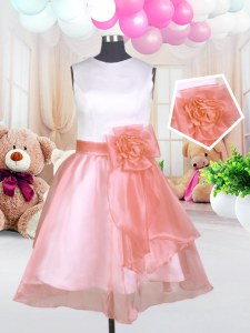 Baby Pink Zipper Scoop Hand Made Flower Flower Girl Dresses Organza Sleeveless