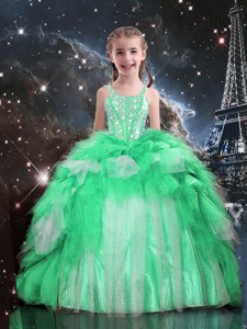 Lovely Apple Green Sleeveless Organza Lace Up Party Dresses for Party and Wedding Party