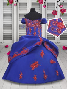 Off the Shoulder Floor Length Ball Gowns Sleeveless Royal Blue Little Girl Pageant Dress Lace Up