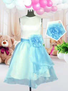 High Class Light Blue Zipper Scoop Hand Made Flower Toddler Flower Girl Dress Organza Sleeveless