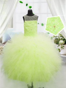 Ball Gowns Little Girls Pageant Dress Yellow Green Scoop Tulle Sleeveless Floor Length Zipper