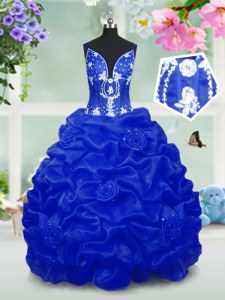 On Sale Pick Ups Royal Blue Sleeveless Taffeta Lace Up Little Girl Pageant Dress for Party and Wedding Party