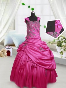 Satin Straps Sleeveless Lace Up Beading and Pick Ups Little Girls Pageant Dress Wholesale in Hot Pink