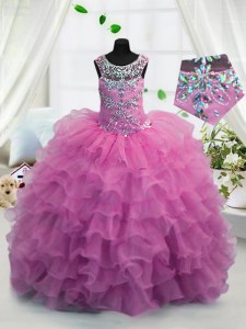 Admirable Ruffled Scoop Sleeveless Lace Up Little Girl Pageant Gowns Fuchsia Organza