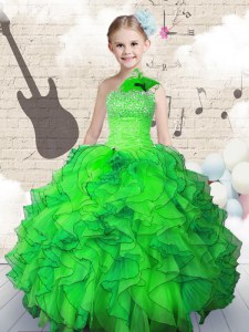 Stunning Green Strapless Lace Up Beading and Ruffles Party Dress Wholesale Sleeveless