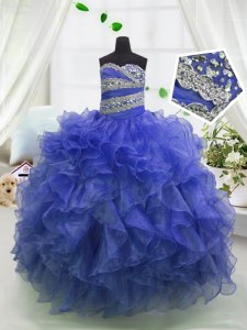 Sweetheart Sleeveless Lace Up Womens Party Dresses Blue Organza