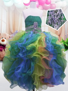 Hot Selling Strapless Sleeveless Organza Party Dress Wholesale Beading and Ruffles Zipper