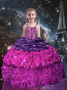 Beauteous Pick Ups Purple Sleeveless Organza Lace Up Little Girl Pageant Gowns for Party and Wedding Party