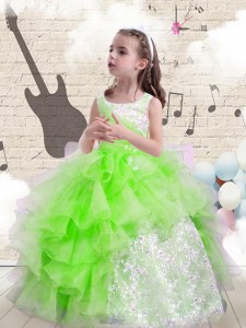 Scoop Sleeveless Organza Floor Length Lace Up Little Girl Pageant Dress in with Beading and Ruffles