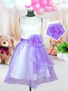 Luxury Scoop Lilac Sleeveless Hand Made Flower Knee Length Toddler Flower Girl Dress