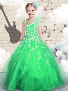 Cheap Sleeveless Beading and Appliques and Hand Made Flower Lace Up Pageant Gowns For Girls