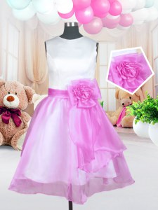 Beautiful Ball Gowns Toddler Flower Girl Dress Rose Pink Scoop Organza Sleeveless Knee Length Zipper