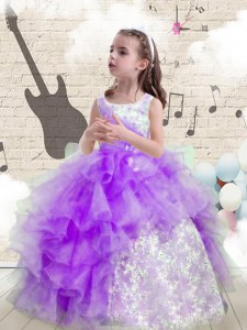 Wonderful Scoop Beading and Ruffled Layers Little Girls Pageant Dress Wholesale Eggplant Purple Lace Up Sleeveless Floor Length