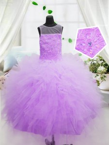 Affordable Scoop Hot Pink Sleeveless Floor Length Ruffles Zipper Little Girls Pageant Dress Wholesale