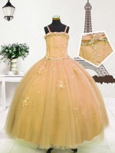 Sleeveless Beading and Appliques Zipper Child Pageant Dress