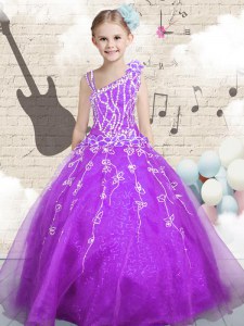New Arrival Sleeveless Beading and Appliques and Hand Made Flower Lace Up Kids Formal Wear