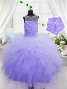Elegant Scoop Floor Length Ball Gowns Sleeveless Purple Custom Made Zipper