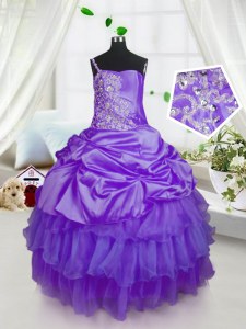 Strapless Sleeveless Organza Party Dresses Beading and Ruffled Layers and Pick Ups Lace Up