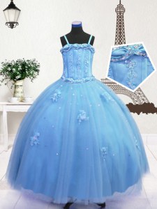 Wonderful Sleeveless Zipper Floor Length Beading and Appliques Little Girl Pageant Gowns