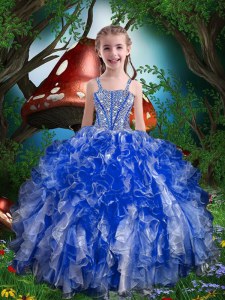 Floor Length Ball Gowns Sleeveless Royal Blue Little Girl Pageant Dress Lace Up