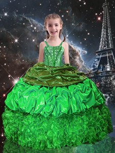 Sleeveless Floor Length Beading and Ruffles and Pick Ups Lace Up Little Girl Pageant Gowns