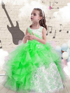 Unique Sleeveless Beading and Ruffles Lace Up Little Girl Pageant Gowns