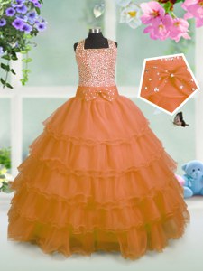 Perfect Sleeveless Beading and Ruffled Layers and Bowknot Zipper Little Girls Pageant Gowns