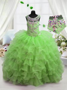Scoop Floor Length Child Pageant Dress Organza Sleeveless Beading and Ruffled Layers