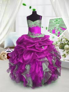 Sleeveless Lace Up Floor Length Beading and Ruffles and Pick Ups Little Girl Pageant Dress