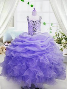 Sweet Pick Ups Floor Length Ball Gowns Sleeveless Lavender Kids Pageant Dress Zipper