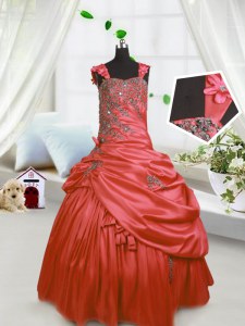 Dazzling Watermelon Red Straps Lace Up Beading and Pick Ups Kids Pageant Dress Sleeveless