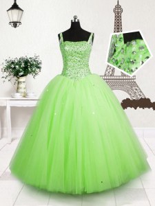 On Sale Apple Green Little Girls Pageant Gowns Party and Wedding Party and For with Beading and Sequins Straps Sleeveless Lace Up