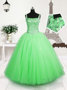 Perfect Apple Green Straps Neckline Beading and Sequins Little Girls Pageant Dress Wholesale Sleeveless Lace Up