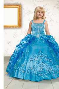 Sleeveless Beading and Appliques and Pick Ups Lace Up Kids Pageant Dress
