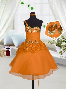 Stylish Organza Sweetheart Sleeveless Lace Up Beading and Hand Made Flower Child Pageant Dress in Orange Red