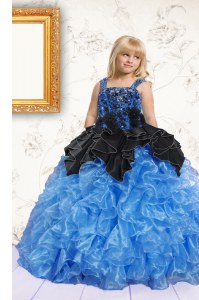 Blue Sleeveless Beading and Pick Ups Floor Length Juniors Party Dress